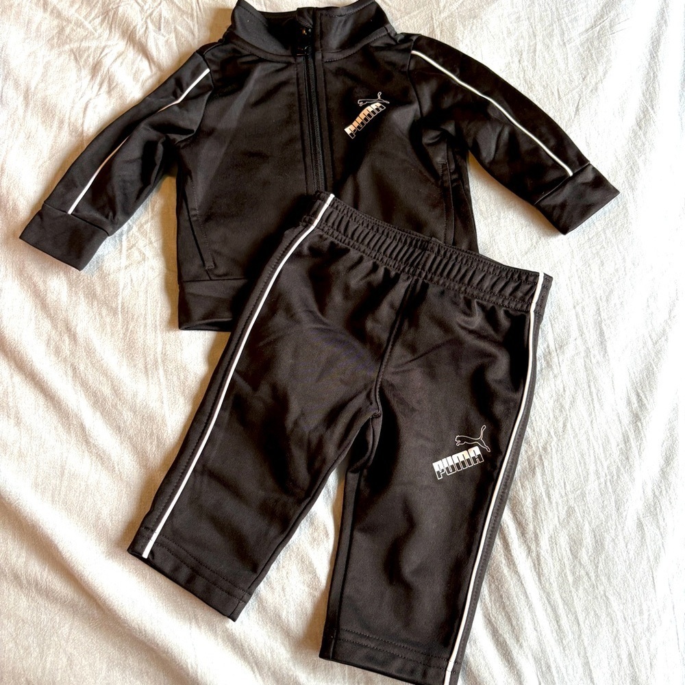 Puma Baby Black Sweatsuit Set Tracksuit Zip 2 piece set 0-3m sporty athletic